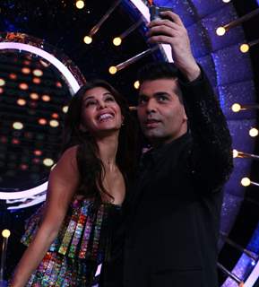 Jacqueline Fernandes and Karan Johar clicks selfie at Promotion of 'Akira' On sets of Jhalak Dikhhla