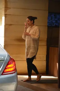 Kareena snapped outside her home