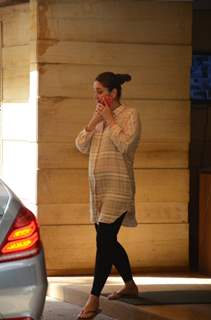 Kareena snapped outside her home