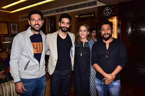 Angad Bedi, Yuvraj Singh and Shoojit Sircar at Premiere of PINK in Delhi