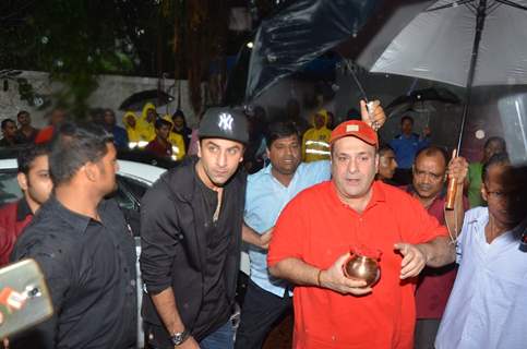 Ranbir and Rajiv Kapoor at R.K Studio Ganesh Visarjan