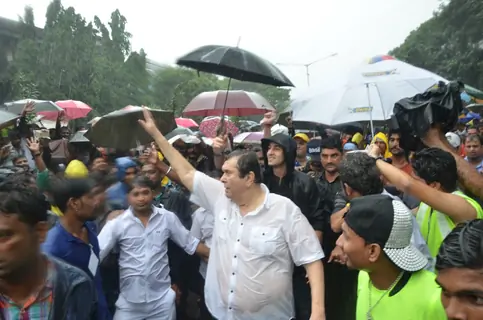 Ranbir and Randhir Kapoor at R.K Studio Ganesh Visarjan