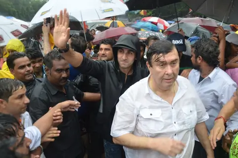Ranbir and Randhir Kapoor at R.K Studio Ganesh Visarjan