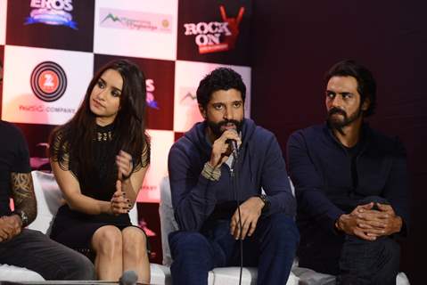 Shraddha Kapoor, Farhan Akhtar and Arjun Rampal at Music Launch of 'Rock On 2'