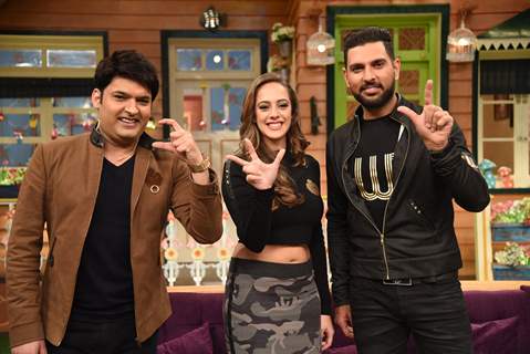 Yuvraj Singh and Hazel Keech visit on sets of 'The Kapil Sharma Show'