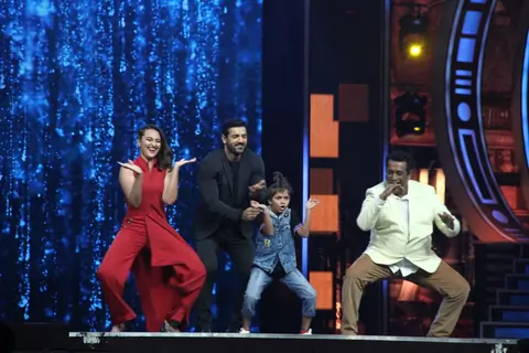 John AbrahamJohn Abraham with Sonakshi Sinha and Anurag Basu at Super Dancer