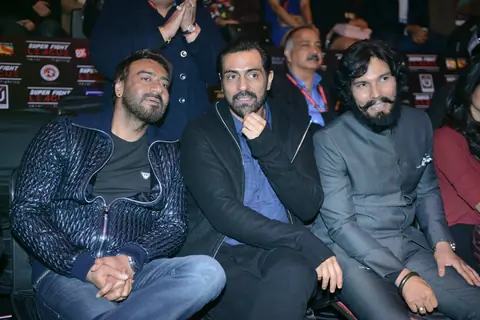 Randeep Hooda, Arjun Rampal and Ajay Devgn attend the launch 'Super Fight League'