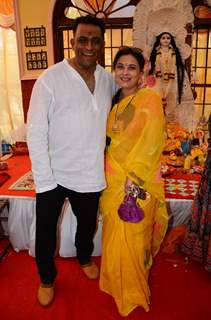 Anurag Basu with Sharbani Mukherjee attends Anurag Basu's Durga Pooja