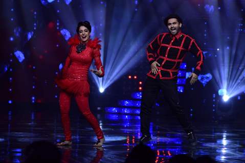 Harbhajan Singh and his wife Geeta Basra on the sets of 'Nach Baliye 8'