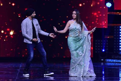 Harbhajan Singh and his wife Geeta Basra on the sets of 'Nach Baliye 8'