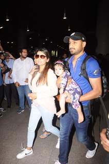 Harbhajan Singh with wife Geeta Basra and daughter snapped at airport