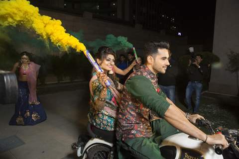 Actor Abhishek Bajaj makes a dashing bike entry during his sangeet ceremony