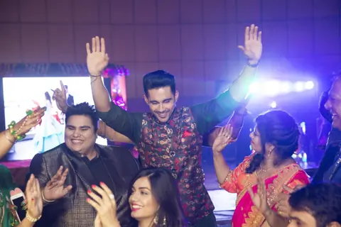 Actor Abhishek Bajaj makes a dashing bike entry during his sangeet ceremony