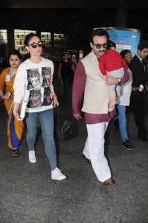 Saif and Kareena with baby Taimur return to Mumbai