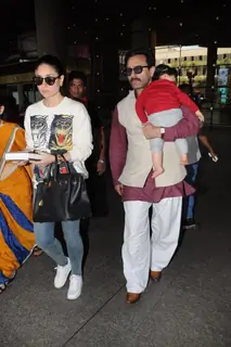 Saif and Kareena with baby Taimur return to Mumbai