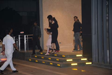 Aishwarya, Abhishek with Aaradhya outside an eatery