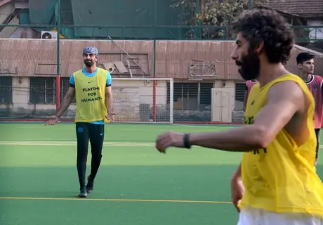 Ranbir, Dino and Jim indulge in a game of Football