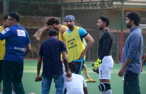 Ranbir, Dino and Jim indulge in a game of Football