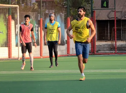 Ranbir, Dino and Jim indulge in a game of Football