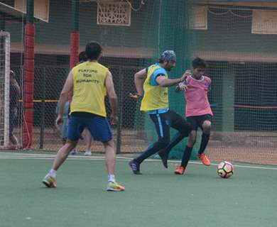 Ranbir, Dino and Jim indulge in a game of Football