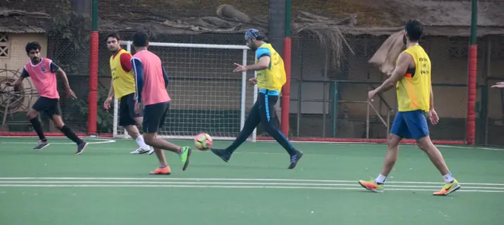 Ranbir, Dino and Jim indulge in a game of Football