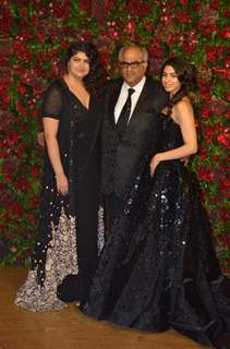 Boney Kapoor with Anshula and Khushi Kapoor at Ranveer Deepika Wedding Reception Mumbai