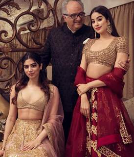 Jhanvi Kapoor and Khushi Kapoor with Dad Boney Kapoor at Isha Ambani and Anand Piramal Wedding