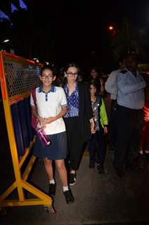 Karisma Kapoor snapped with her kids at Ambani School