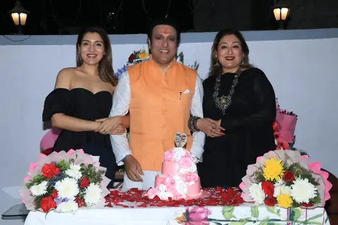 Govinda with his wife and daughter at his Birthday Bash