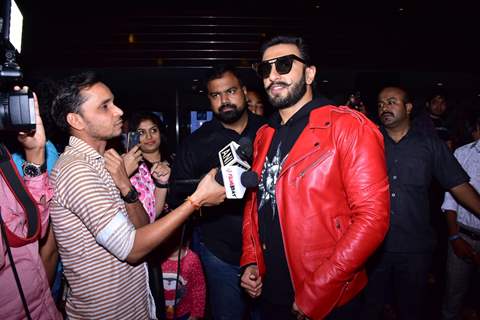 Ranveer Singh snapped giving an interview during screenings of Simmba at Gaiety Theatre, Bandra