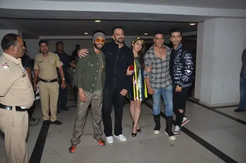 Ranveer Singh, Rohit Shetty, Sara Ali Khan, Akshay Kumar and Karan Johar at Simmba success bash