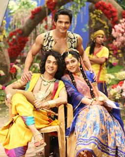 Sumedh, Mallika and Basant on the set of RadhaKrishn