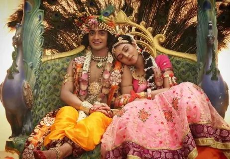 Radha Krishna on a swing from the sets of RadhaKrishn