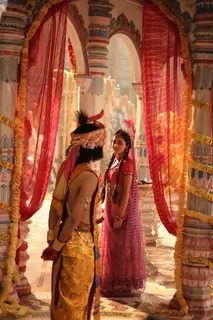 Sumedh and Mallika on the set of RadhaKrishn