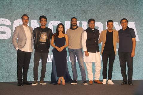 Cast of Sonchiriya at the trailer launch