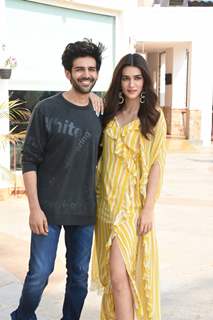 Kartik and Kriti spotted during Luka Chuppi promotions