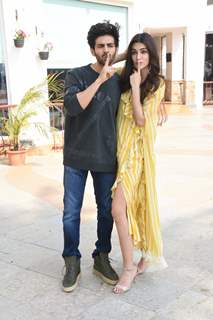 Kartik and Kriti spotted during Luka Chuppi promotions