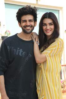 Kartik and Kriti spotted during Luka Chuppi promotions