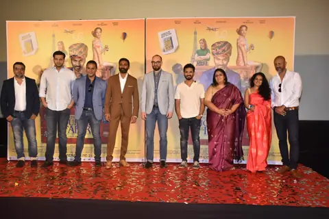 Dhanush and Ken Scott with rest of the team members at the trailer launch of The Extraordinary Journey of the Fakir