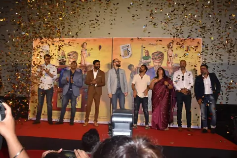 Dhanush and Ken Scott with rest of the team members at the trailer launch of The Extraordinary Journey of the Fakir