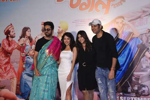 Ayushmann Khurrana, Ekta Kapoor, Nushrat Bharucha along with director Raaj Shaandilyaa snapped during the Dream Girl trailer launch