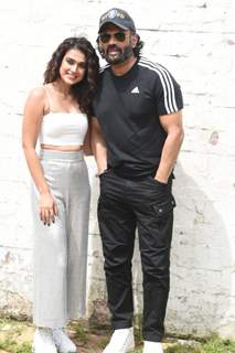 Suniel Shetty and Aakanksha Singh at the promotions of Pailwaan!