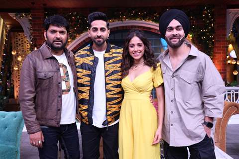 Ayushaman Khurrana and Nusrat Bharucha, Manjot Singh with Kapil Sharma  on the sets of The Kapil Sharma Show
