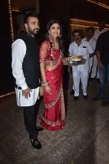 Shilpa Shetty and Raj Kundra snapped at Anil Kapoor's residence for Karva Chauth!