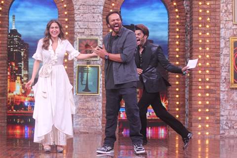 Rohit Shetty and Sara Ali Khan on the sets of Movie Masti with Maniesh Paul 