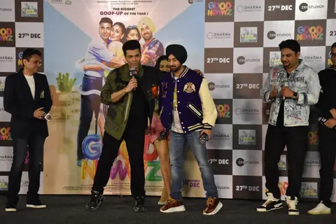 Karan Johar and Diljit Dosanjh attends the trailer launch of Good Newwz
