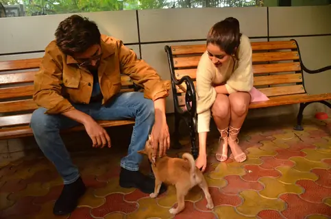 Kartik Aaryan and Ananya Panday snapped playing with a puppy during the promotions of Pati Patni Aur Woh