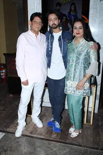 Priyaank Sharma papped with is parents Padmini Kolhapure and Pradeep Sharma at the trailer launch of Sab Kushal Mangal