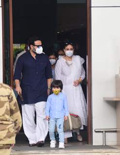 Saif Ali Khan, Taimur Ali Khan and Kareena Kapoor Khan at private airport in Kalina 