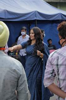 Vidya Balan snapped at a shoot in Filmcity